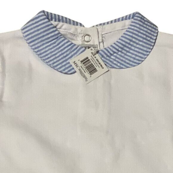 MSC Smocked Blue Seersucker day gown 0-6m monogram Easter Spring Church layette - Picture 3 of 5